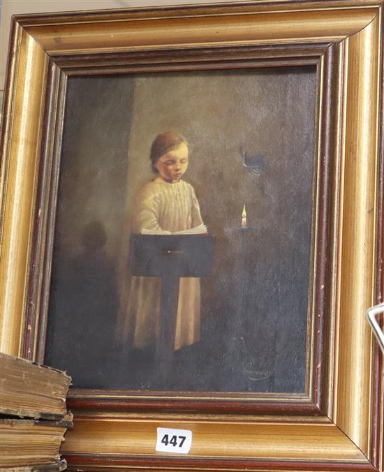 Ken Moroney, oil on canvas, Choirboy by candlelight, signed, 30 x 24cm